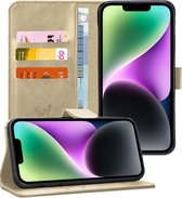 Hoesje geschikt voor iPhone 14 Plus - Book Case Leer Wallet Cover Portemonnee Pasjeshouder Hoes Goud