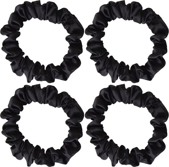 4 x Scrunchie Haarelastiek - Zwart - Elastiek - Haaraccessoires