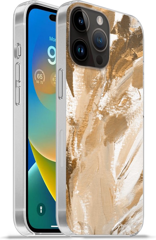 Schaar slijtage aanvaardbaar Apple iPhone 14 Pro - Softcase hoesje - Verf - Goud - Beige - Siliconen  Telefoonhoesje | bol.com