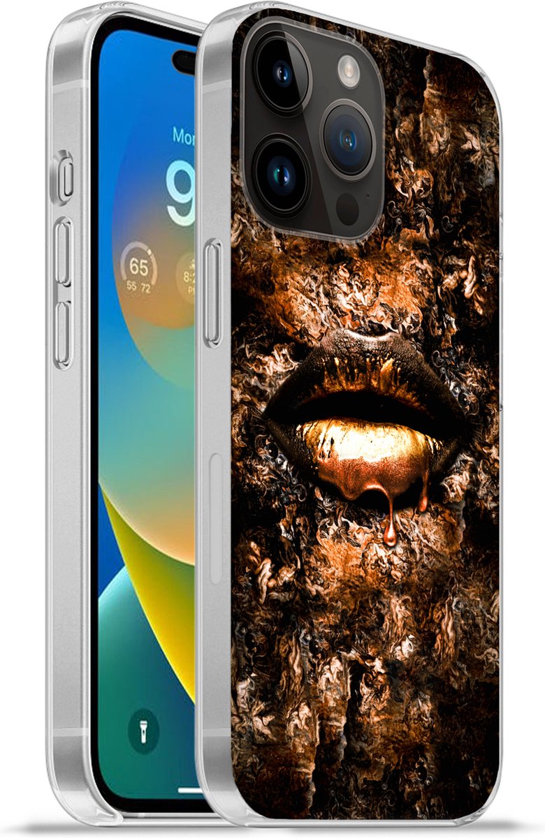 Telefoonhoesje Geschikt voor Apple Iphone 14 Pro Max hoesje - Vrouw - Lippen - Koper - Siliconen Telefoonhoesje Telefoonhoesje