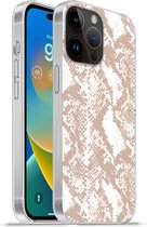 Geschikt voorApple Iphone 14 Pro - Softcase hoesje - Slangenprint - Vormen - Pastel - Siliconen Telefoonhoesje