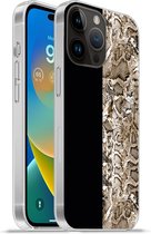 Geschikt voorApple Iphone 14 Pro - Softcase hoesje - Slang - Dierenprint - Bruin - Siliconen Telefoonhoesje