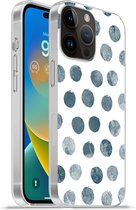 Geschikt voorApple Iphone 14 Pro Max hoesje - Stippen - Grijs - Wit - Siliconen Telefoonhoesje