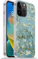 Geschikt voorApple Iphone 14 Pro - Softcase hoesje - Amandelbloesem - Van Gogh - Kunst - Siliconen Telefoonhoesje