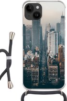 Geschikt voorApple Iphone 14 - Crossbody Case - Skyline van New York - Siliconen - Crossbody - Backcover met Koord - Telefoonhoesje met koord - Hoesje met touw