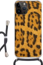 Geschikt voorApple Iphone 14 Pro Max - Crossbody Case - Luipaard vacht - Siliconen - Crossbody - Backcover met Koord - Telefoonhoesje met koord - Hoesje met touw