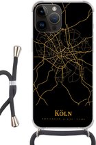 Telefoonkoord - Telefoonketting - Telefoonhoesje Geschikt voorApple Iphone 14 Pro Max - Köln - Kaart - Goud - Siliconen - Crossbody - Telefoonhoesje met koord