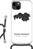 Geschikt voorApple Iphone 14 - Crossbody Case - Noord-Brabant - Nederland - Plattegrond - Siliconen - Crossbody - Backcover met Koord - Telefoonhoesje met koord - Hoesje met touw - Stadskaart
