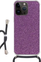 Geschikt voorApple Iphone 14 Pro - Crossbody Case - Glitter - Roze - Design - Abstract - Siliconen - Crossbody - Backcover met Koord - Telefoonhoesje met koord - Hoesje met touw