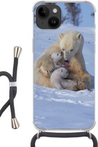 Geschikt voorApple Iphone 14 - Crossbody Case - IJsberen - Sneeuw - Wit - Siliconen - Crossbody - Backcover met Koord - Telefoonhoesje met koord - Hoesje met touw