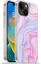 Geschikt voorApple Iphone 14 - Softcase hoesje - Marmer print - Kleuren - Pastel - Siliconen Telefoonhoesje