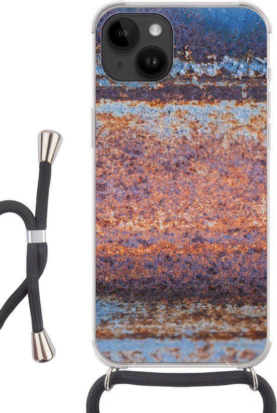Telefoonkoord - Telefoonketting - Telefoonhoesje Geschikt voor Apple Iphone 14 - Roest print - IJzer - Platen - Siliconen - Crossbody - Telefoonhoesje met koord Telefoonhoesje