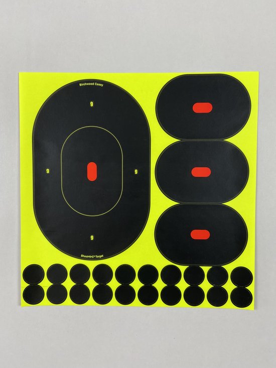 Birchwood Casey Shoot N C 12 Sight-In Self-Adhesive Target Reactive Paper Target Indoor Outdoor Black Neon Grid 5 Pack