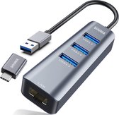 Sounix USB C Hub - USB 3.0 - 10/100/1000 Mbps - Ethernet RJ45 - Ethernet Adapter - USB Splitter - Space grey