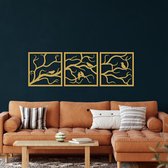 Wanddecoratie | Vogels op Tak / Birds on Branch| Metal - Wall Art | Muurdecoratie | Woonkamer | Buiten Decor |Gouden| 102x33cm