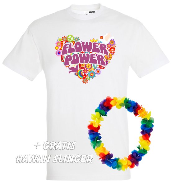 T-shirt Flower Power Hart | Love for all | Gay pride | Regenboog LHBTI | Wit | maat 3XL