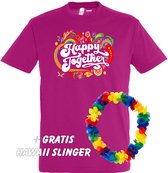 T-shirt Happy Together Print | Love for all | Gay pride | Regenboog LHBTI | Fuchsia | maat L