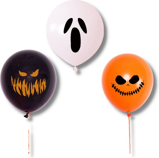 Festivz 30 stuks Scary Emoji Halloween Oranje Zwart Wit Ballonnen – Decoratie – Feestversiering - Halloween – Orange - Zwart - Wit - Feest