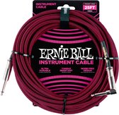 Ernie Ball 6062 geweven gitaar kabel 7,6 meter zwart/rood 1x haaks, 1x recht jack 6,35 mm
