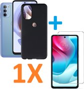 Soft TPU Zwart hoesje Silicone Case + 1 stuk Glas Screenprotector Geschikt voor: Motorola Moto G60 / G60s