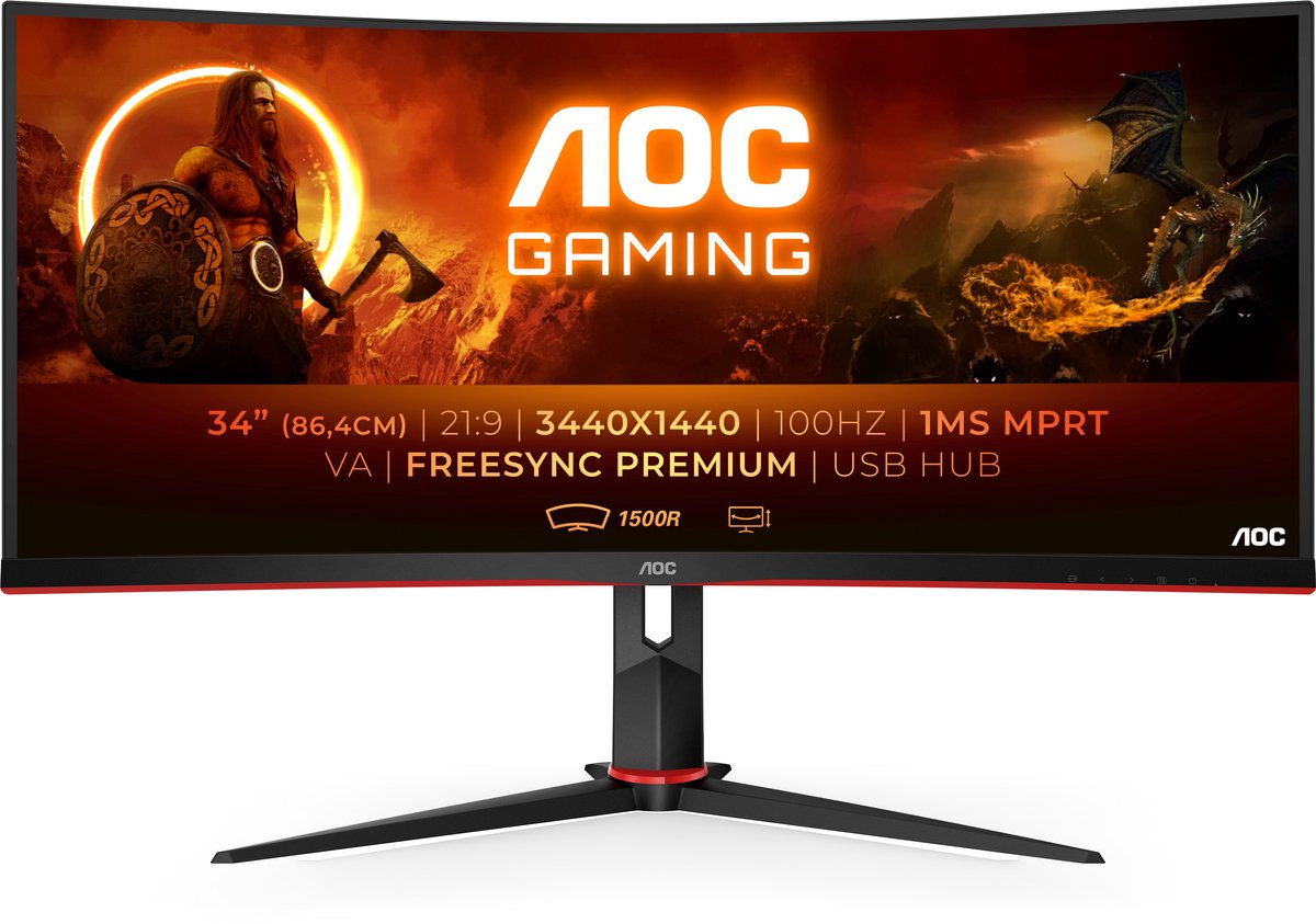 Bol.com AOC CU34G2 - QHD VA Curved UltraWide 100Hz Gaming Monitor - 34 Inch aanbieding