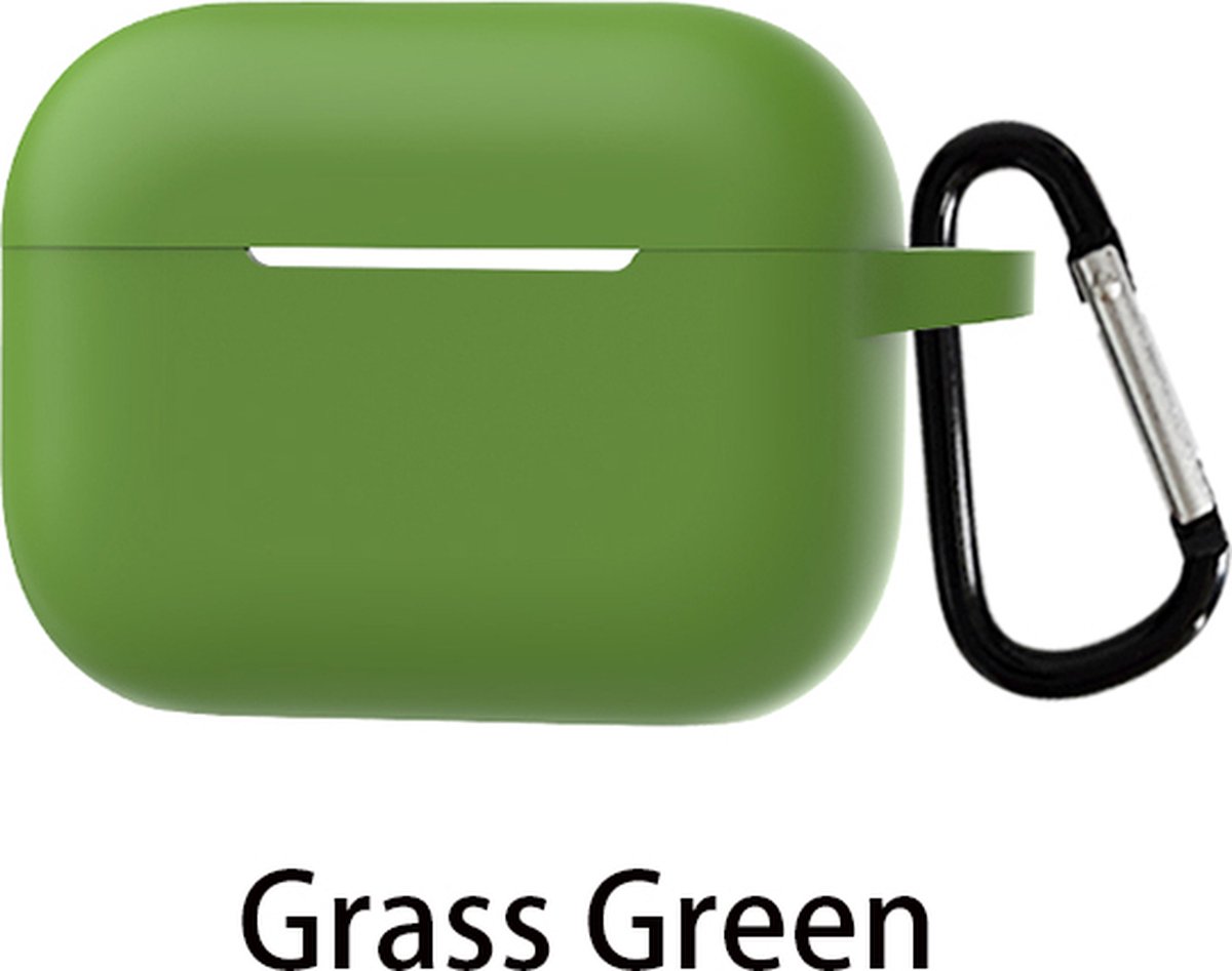 Hoesje met clip geschikt voor Apple AirPods Pro 2 (2022) | Siliconen Case met haak | Gras groen