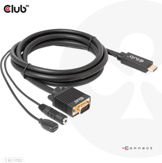 club3D HDMI / Fiche Jack / USB micro B / Câble adaptateur VGA Fiche HDMI-A,  Fiche jack... | bol