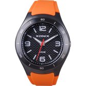 Xonix CAN-002 - Horloge - Analoog - Unisex - Siliconen band - ABS - Cijfers - Streepjes - Waterdicht - 10 ATM - Oranje - Zwart