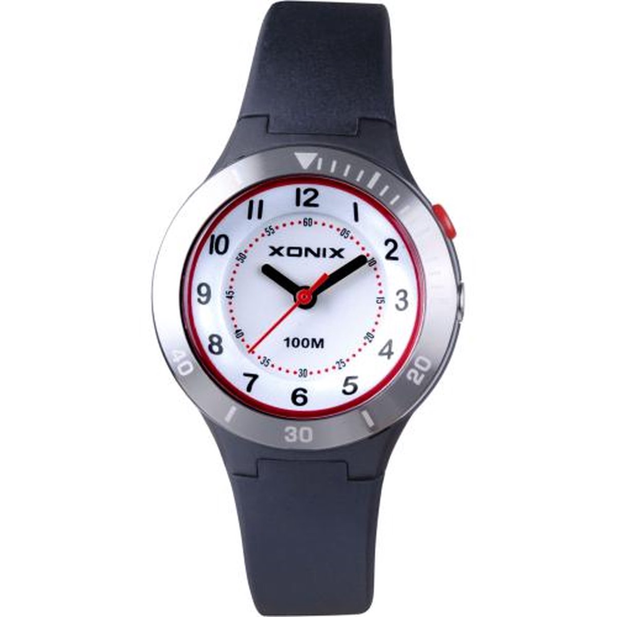 Xonix WU-A07 - Horloge - Analoog - Kinderen - Siliconen band - ABS - Cijfers - Achtergrondverlichting - Waterdicht - 10 ATM - Zwart - Rood - Wit