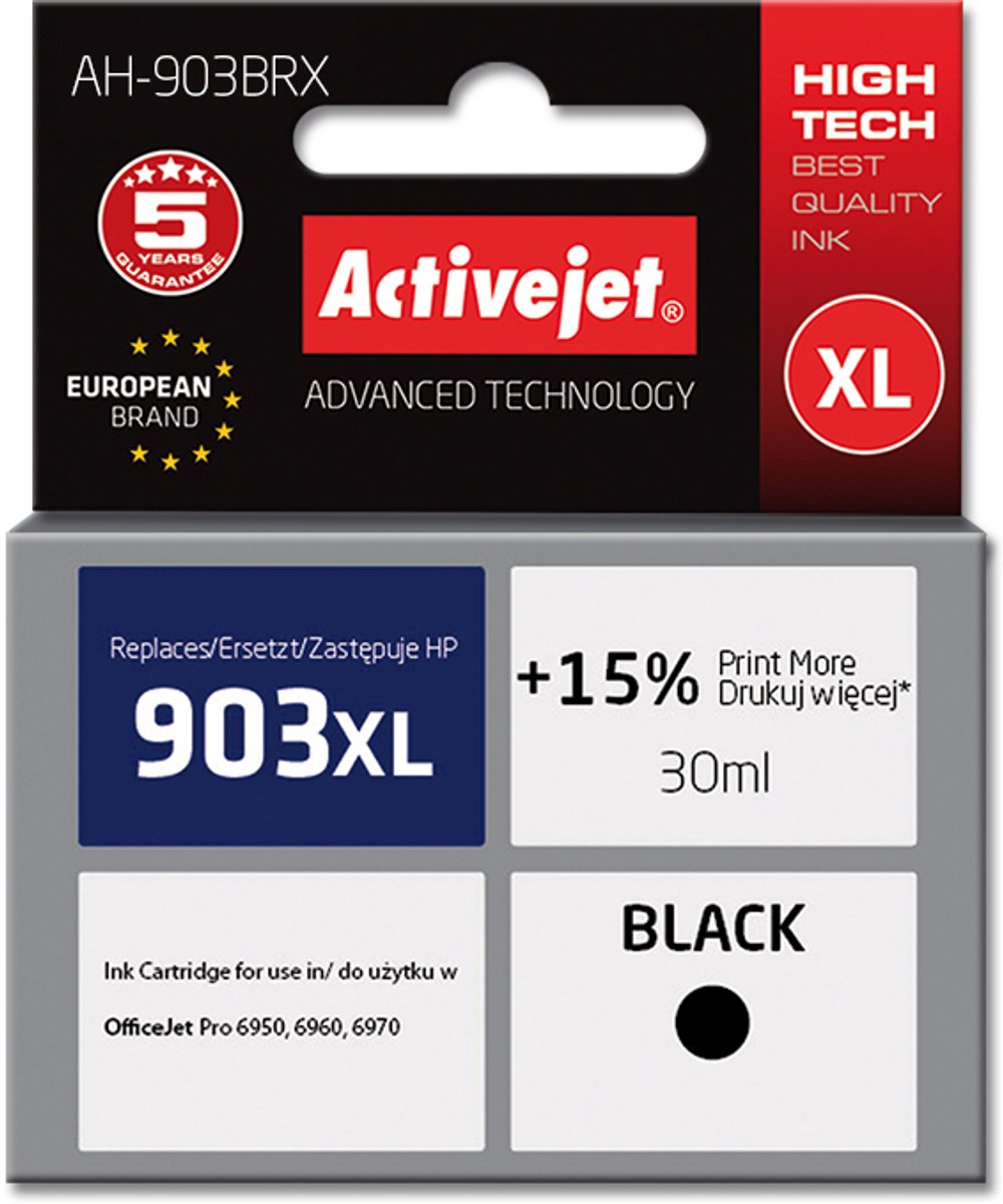 Activejet AH-903BRX inkt (vervanging HP 903XL T6M15AE; Premium; 30 ml; zwart)