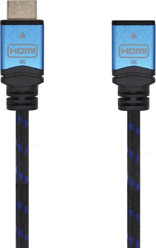 Câble d'extension HDMI V2.0 PREMIUM HAUTE VITESSE / HEC 4K@60Hz 18Gbps, A/MA/H, Noir/Bleu, 1,0M
