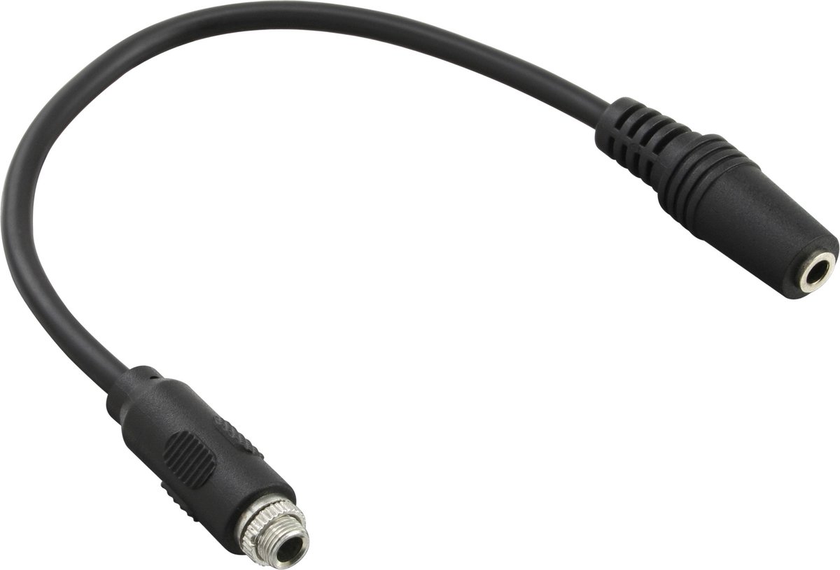 3,5mm Jack (v) - 3,5mm Jack (v) adapter met inbouw connector / zwart - 0,20 meter