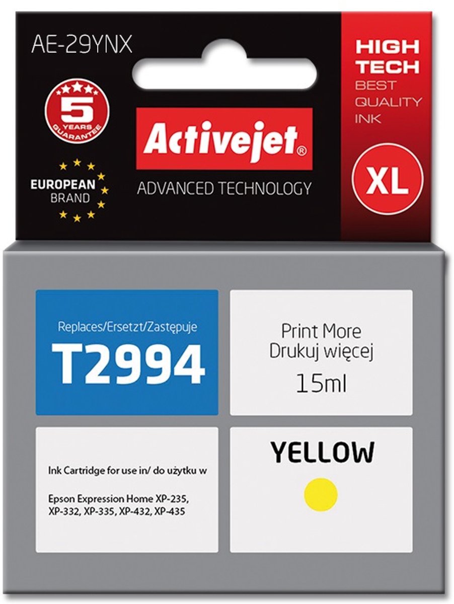 Activejet AE-29YNX inkt (vervanging van Epson 29XL T2994; Supreme; 15 ml; geel)