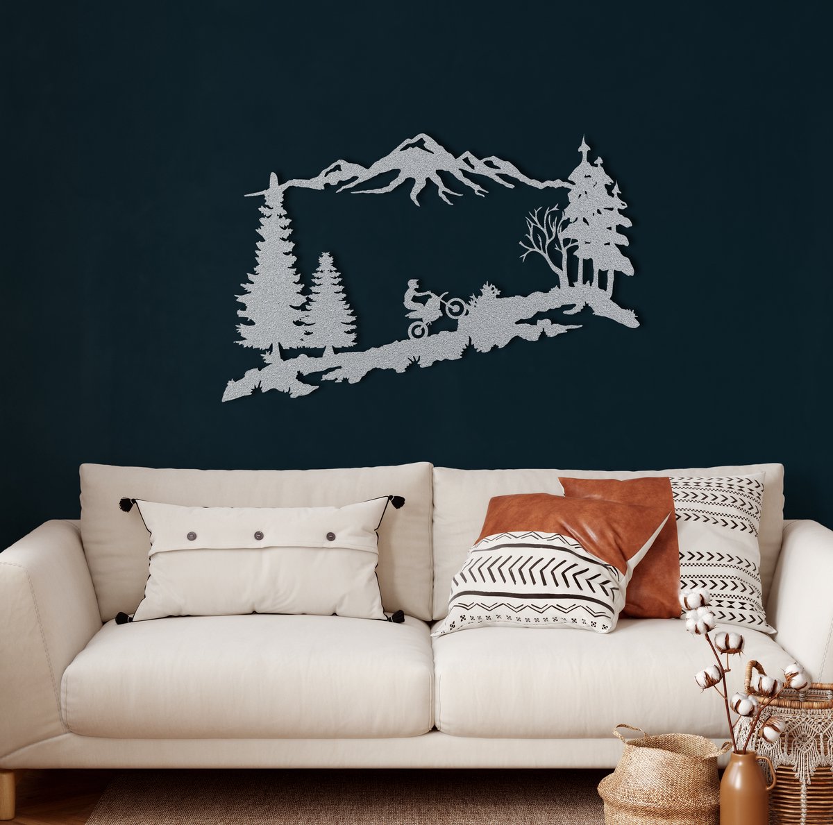 Wanddecoratie |Motocross | Metal - Wall Art | Muurdecoratie | Woonkamer | Buiten Decor |Zilver| 45x29cm