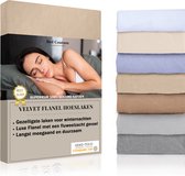 Bed Couture Hoeslaken Housse Flanelle Velours - 100% Katoen Peigné - Angle Haut 30cm - Lit Double 120x200 cm - Beige Goud
