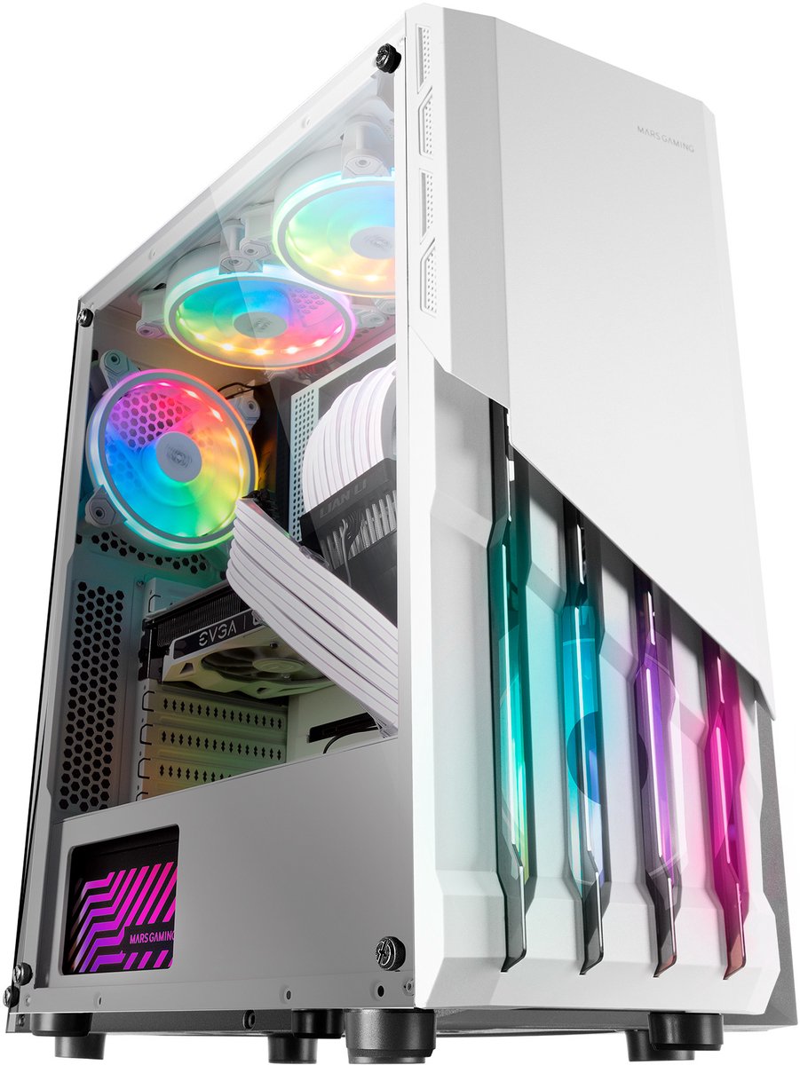 ATX Box Mars Gaming MC-X2 Blanco Caja PC Gaming ATX Frontal Acero FRGB 2 Ventiladores 12cm FRGB Ventana Lateral Completa White