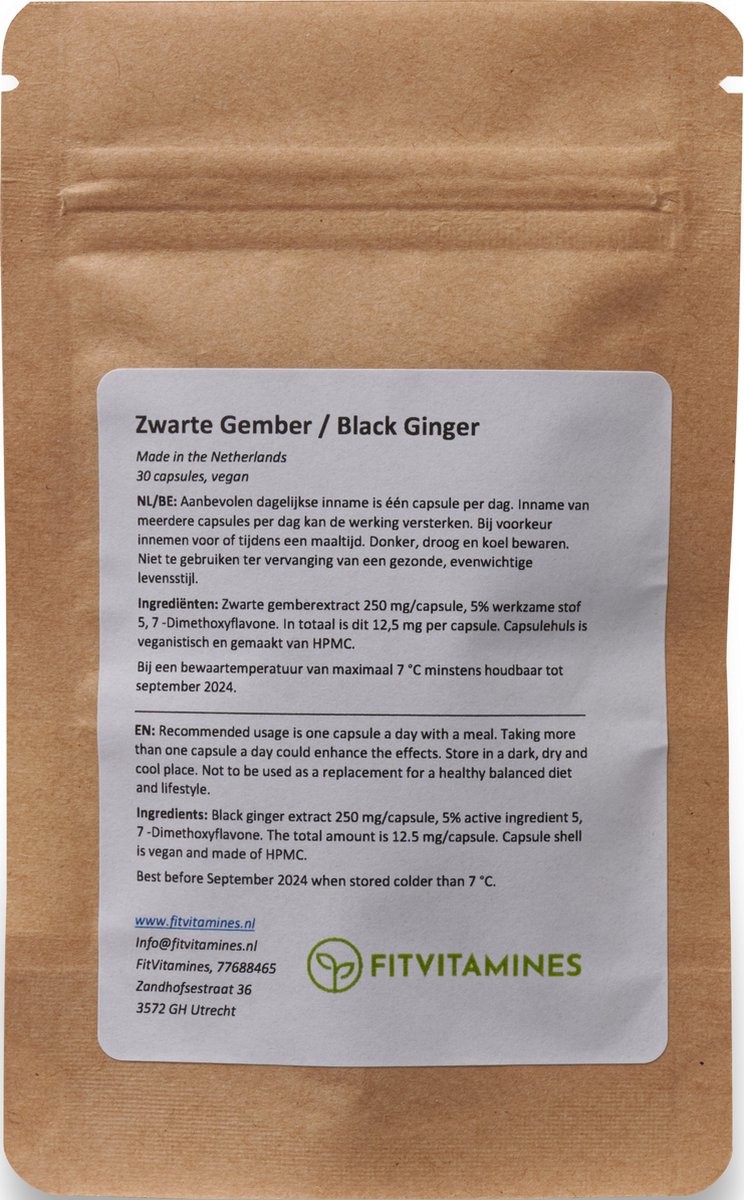 Goedkoopste Zwarte Gember | 30 vegan capsules (HPMC) | 250 mg/capsule