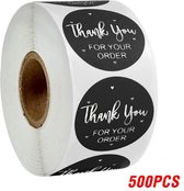 Thank you stickers - 500 stuks - 25 mm - Bedankt stickers - Small business packaging - Thank you stickers op rol - Sluitstickers - Sluitzegel - Verpakkingsmateriaal - Stickerrol - Thank you for your order - Zwart/Zilver