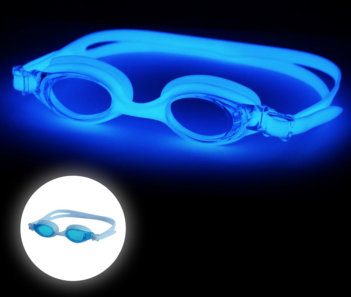Finis flowglow zwembril - blauw - voor kinderen - glow in the dark