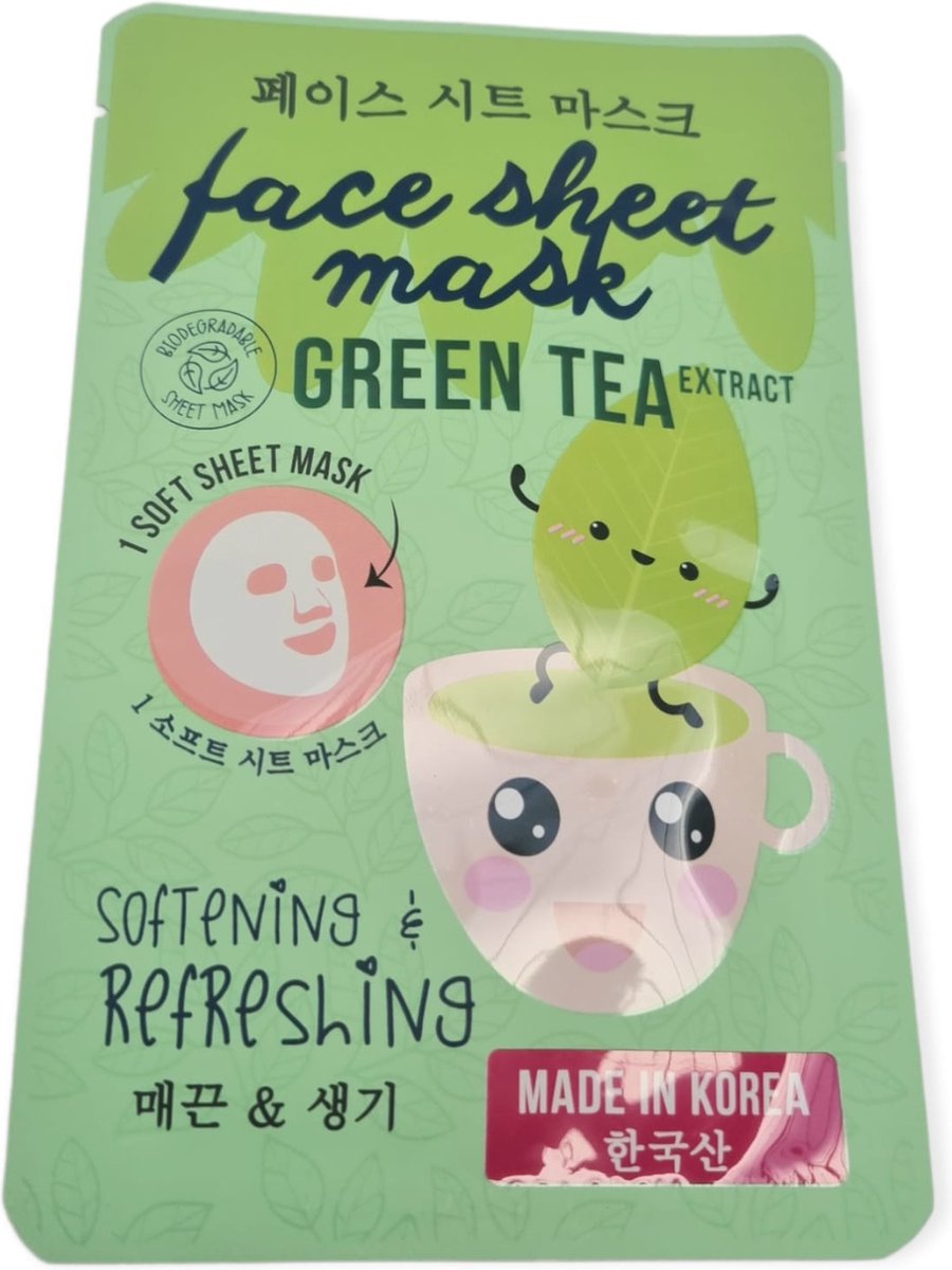 Gezichtsmasker Face Sheet Mask Green Tea Extract Verzachtend & Verfrissend Made in Korea