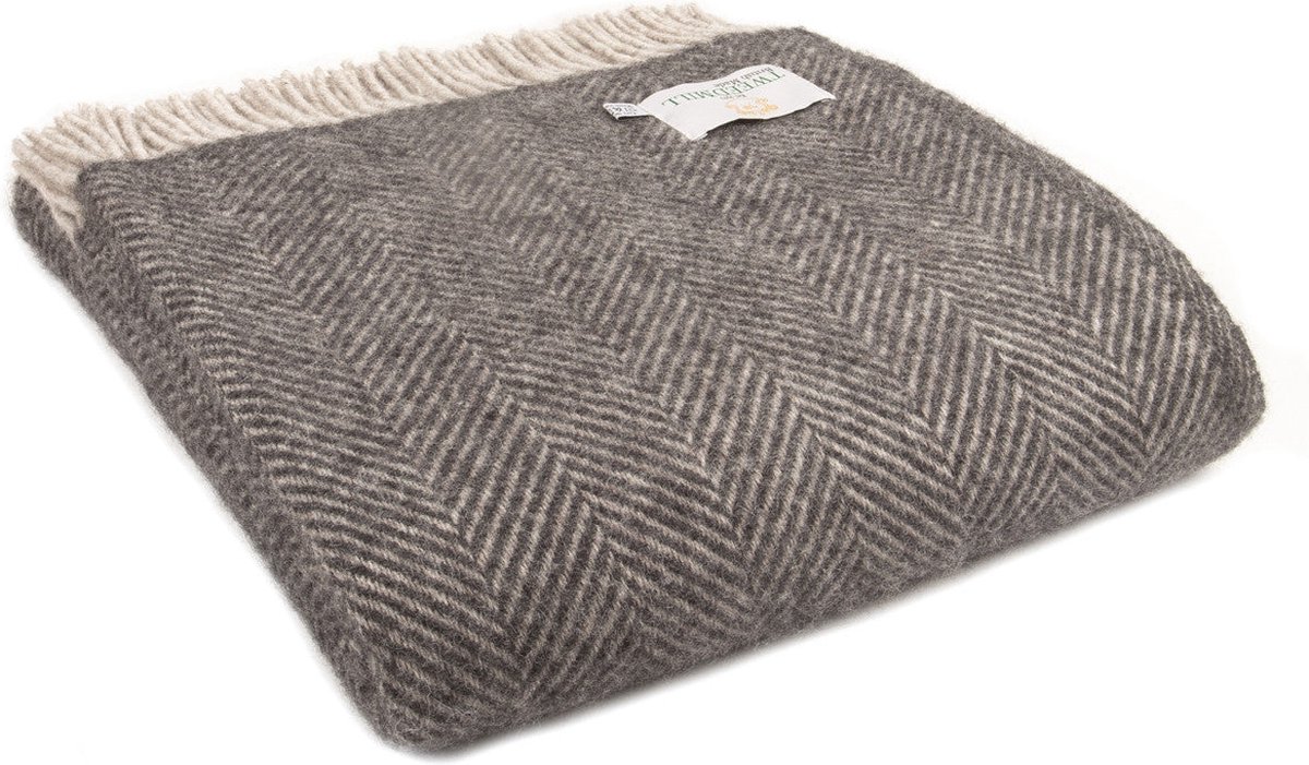Plaid Visgraat Donkergrijs en Lichtgrijs - 150x183 - Nieuw Wol - Tweedmill UK