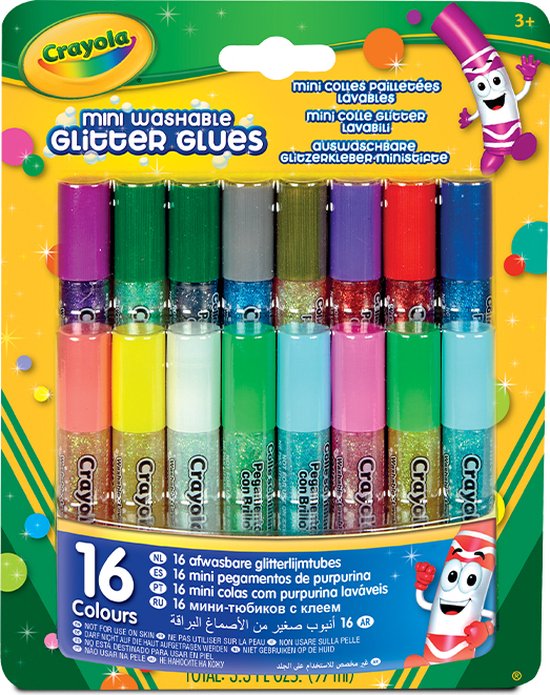 Crayola - Hobbylijm - 16 Glitterlijmtubes - Afwasbaar Van Huid En Kleding