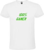 T-shirt Wit avec graphisme « 100 % Gamer » Vert Fluo Taille S