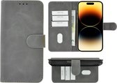 iPhone 14 Pro Hoesje - Bookcase - Pu Leder Wallet Book Case Grijs Cover