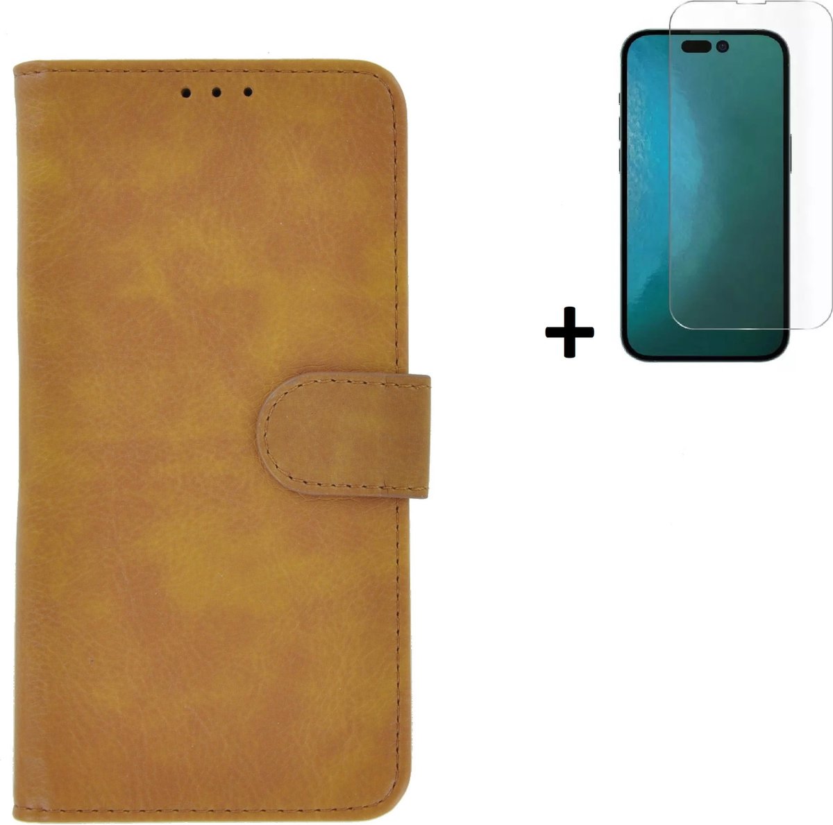 Geschikt voor iPhone 14 Pro Hoesje - Bookcase - iPhone 14 Pro Screenprotector - Pu Leder Wallet Book Case Bruin Cover + Screenprotector
