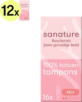 Sanature 100% katoenen - Tampons Mini - 6 x 12 stuks - Natuurlijk & voor de gevoelige huid