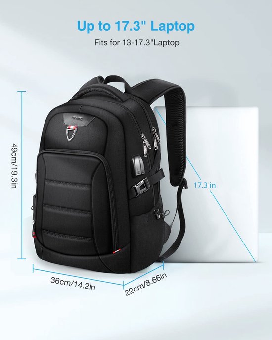 Ponhog Rugzak Heren - 17 Inch Grote Laptoprugzak, Waterafstotend Anti- diefstal voor Reizen Zakelijk Werk Weekender, Grijs2