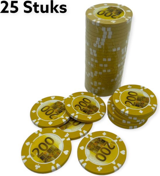 Thumbnail van een extra afbeelding van het spel Kinky Pleasure Poker Chips €200 Euro 25 Stuks Geel MP027-002