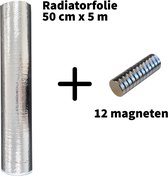 Radiatorfolie +  12 sterke magneten - 50cm × 5m - Isolatie achter radiator - Verlaag je gasverbruik - Makkelijk en snelle bevestiging - Dubbele isolatie 2mm dik - 50cm × 5m - 2.5m²