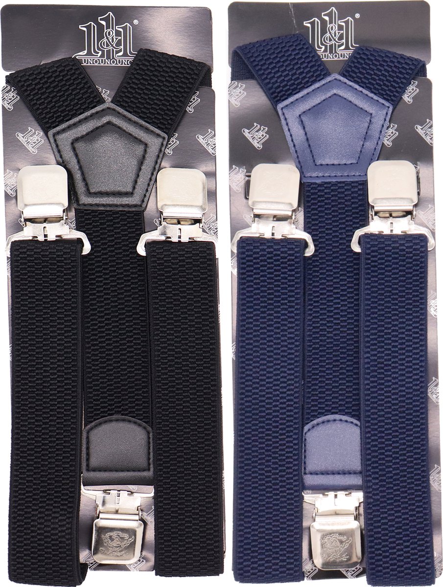 Bretels Heren - 3 Clips - 2 Stuks - Zwart en Blauw-  Extra stevige Klem Clip - Y vorm - Brandweer Bretel - Safekeepers